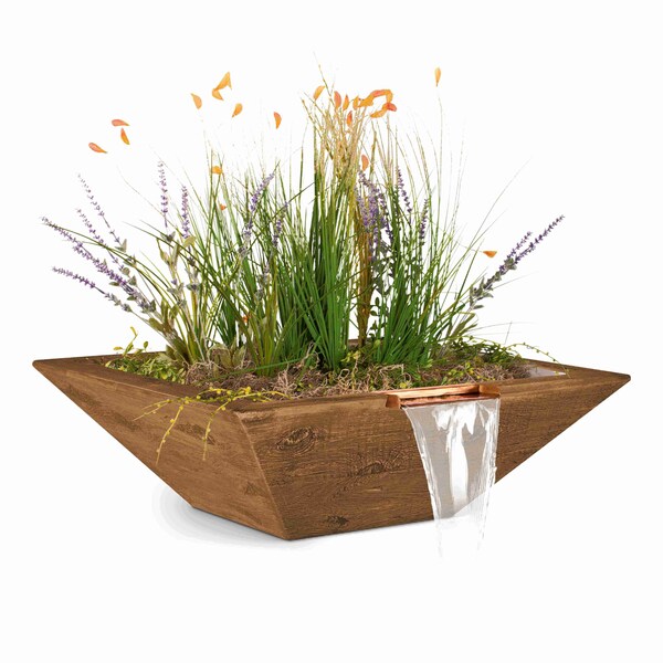 The Outdoor Plus 30 Square Maya Planter & Water Bowl - Wood Grain GFRC Concrete - Oak - OPT-30SWGPW-OAK - main